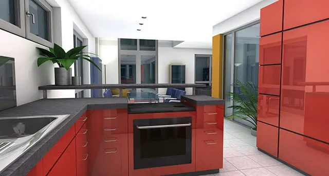 Cocina integral color roja